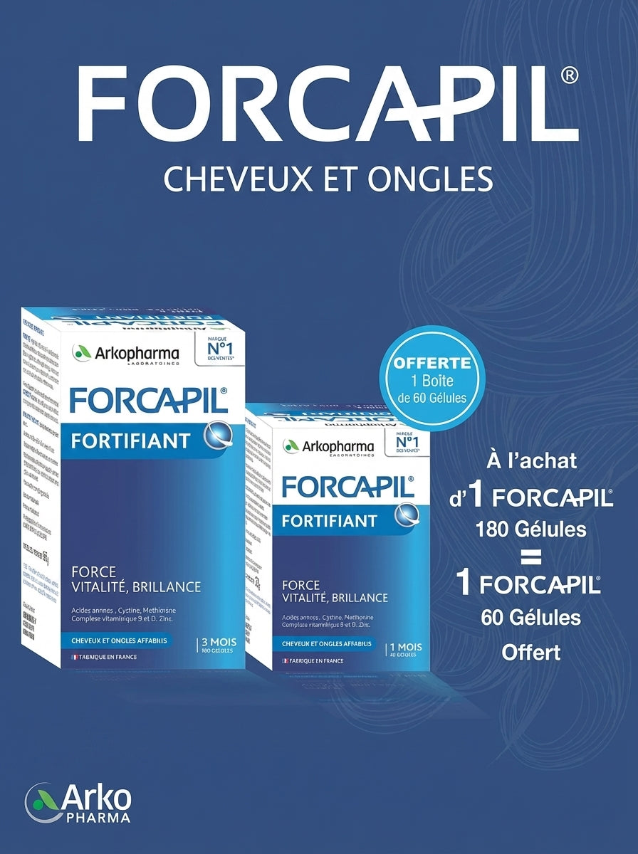 FORCAPIL® FORTIFIANT CHEVEUX ET ONGLES 180 GÉLULES = 60 GÉLULES OFFERTES