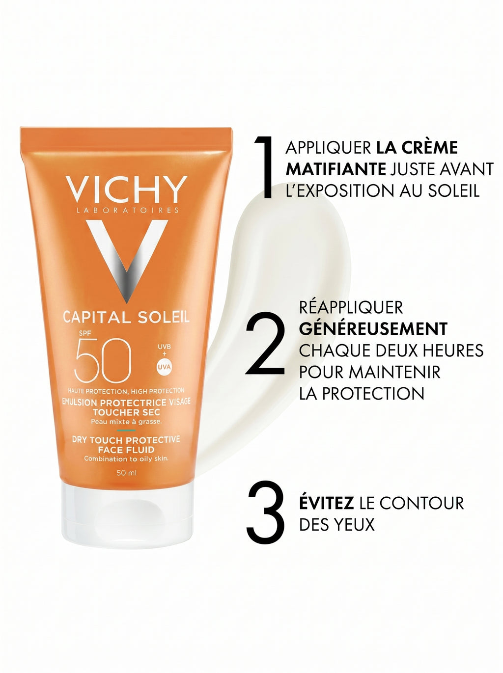 VICHY CAPITAL SOLEIL ÉMULSION ANTI-BRILLANCE TOUCHER SEC SPF50+ PEAU MIXTE À GRASSE 50 ML = APRÈS-SOLEIL 100 ML OFFERT