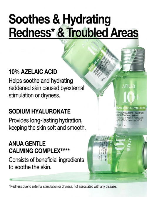 ANUA AZELAIC ACID 10+ HYALURON REDNESS SOOTHING SERUM - 30 ML